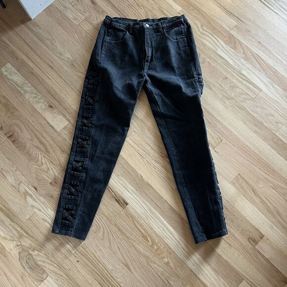 vintage 90s criss cross side lace vintage black jeans Watch LA size 19/20 USA - Picture 2 of 9